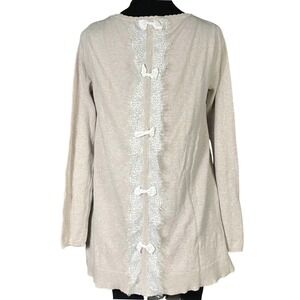 Lolita Sweater Beige Lace Bow Detail Long Sleeve Sweater Top Womens Size S
